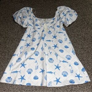 Copper Key Mini Dress Short-sleeve Beach Theme Size XL NWT Blue And White